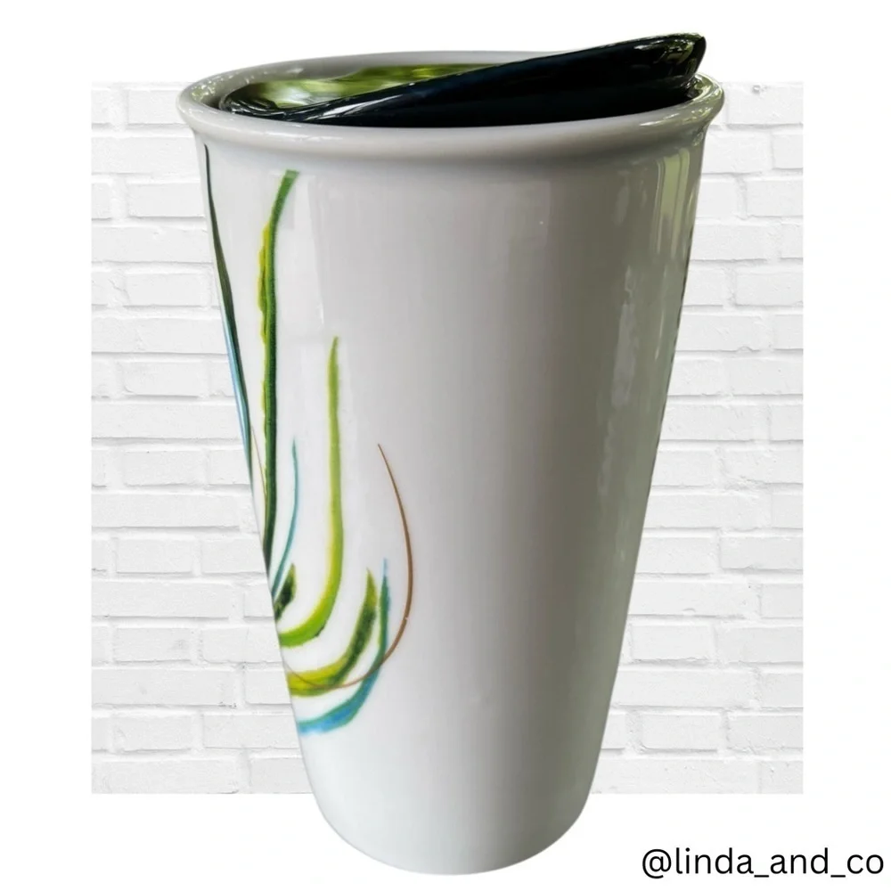 Starbucks Peacock Feather Design Ceramic Travel Coffee Cup Collector Colorful